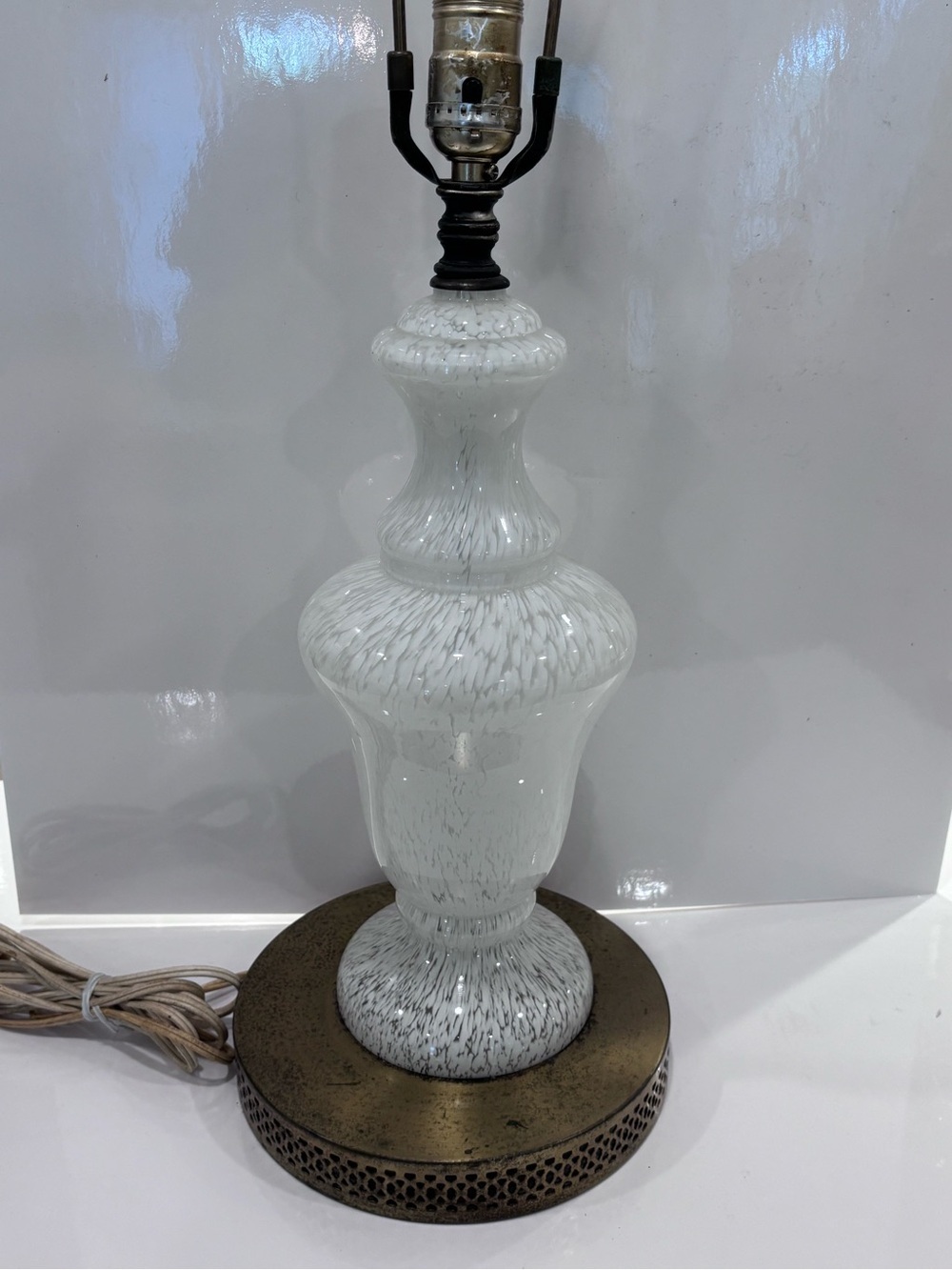 White Murano Blown Art Glass Table Lamp, No Shade , vintage